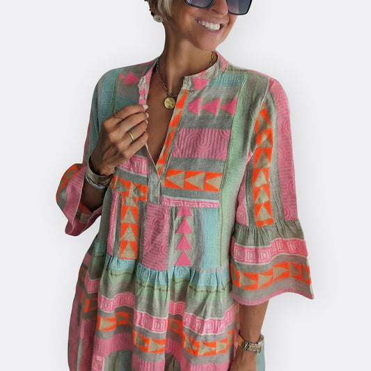 Madalena - Vestido Boho De Camadas Com Corte Fluido